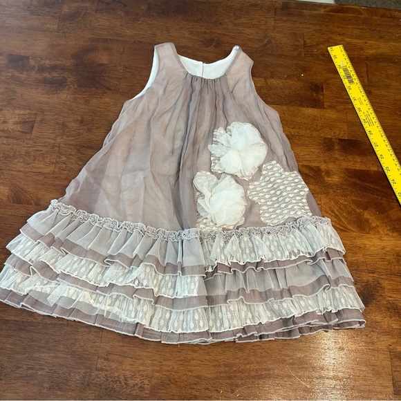 Isobella & Chloe Taupe cream Ruffle Dress tulle floral size 3T - Picture 1 of 4